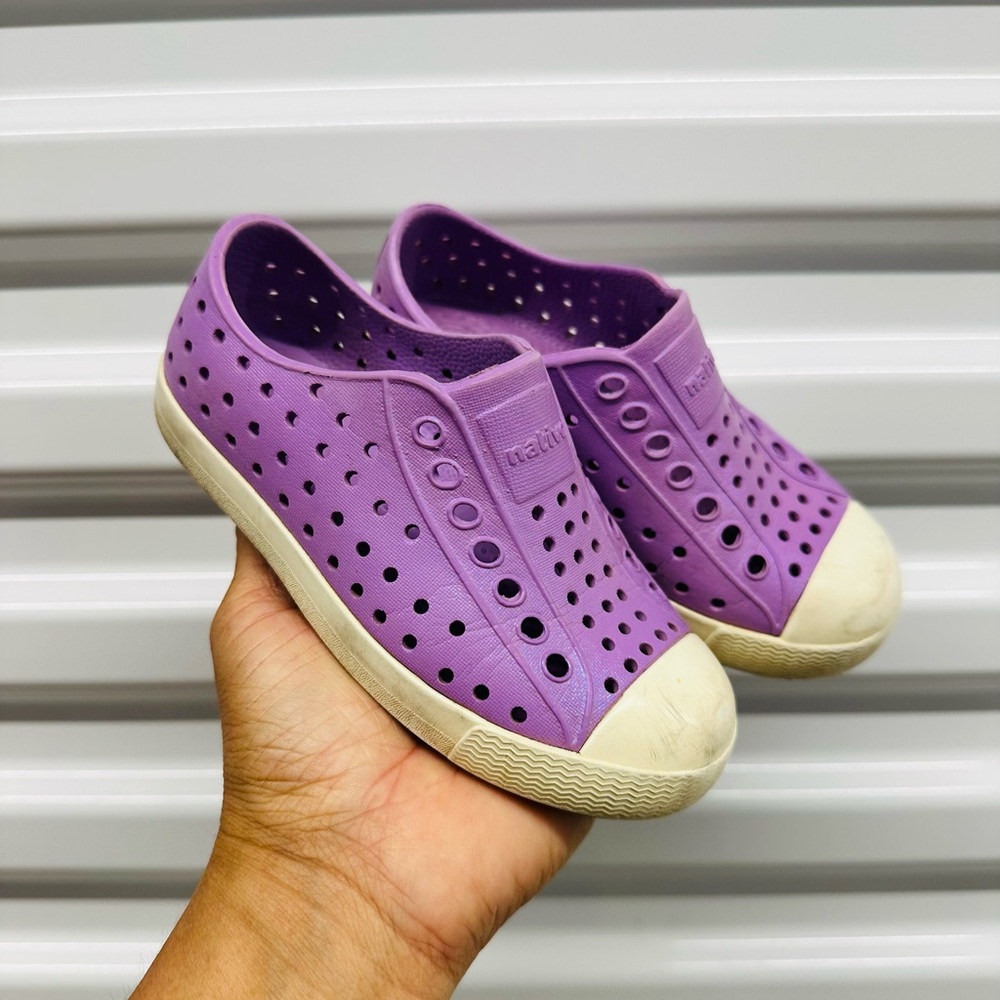 Native Kids Slip-On Water Shoes in Purple with White Toe